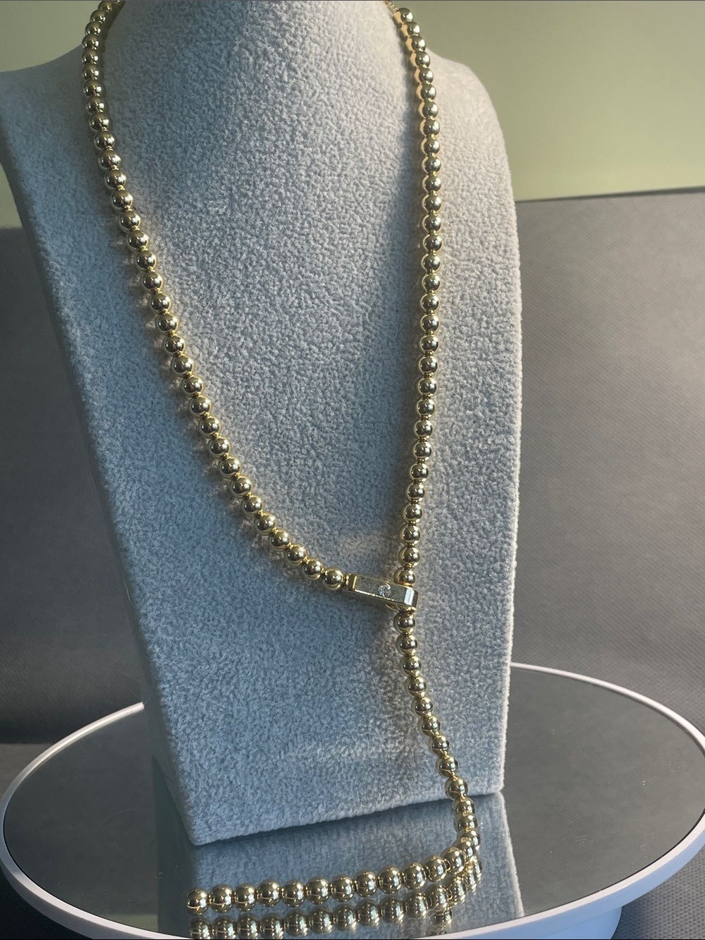 Gold Beaded Lariat Necklace for Women - Polished Gold Tone